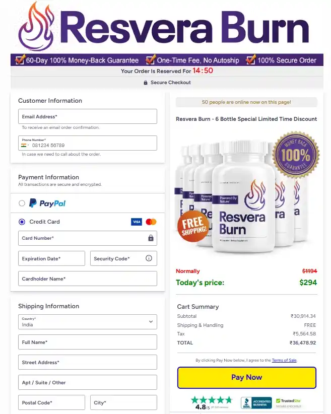 ResveraBurn Order Page